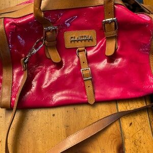 Claudia Firenze Wild Neon Pink Patent Leather Tote Handbag Made Italy Crossbody!